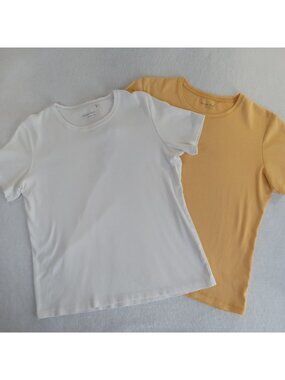 2 Amber Sun Womens Organic Cotton T-Shirts Short Sleeve LARGE White Yellow Gold